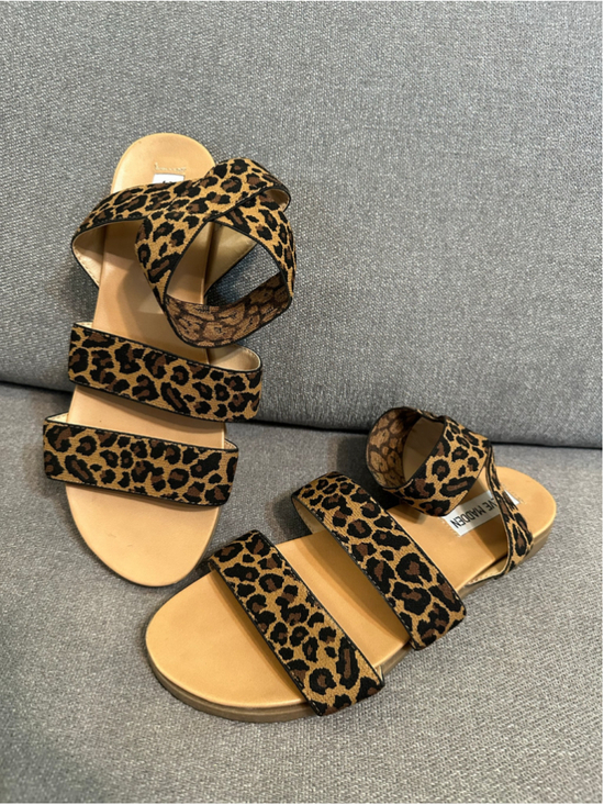 Steve Madden Shoes - Steve Madden Leopard Print Flat Sandals Size 7 Brown & Black Ankle Strap